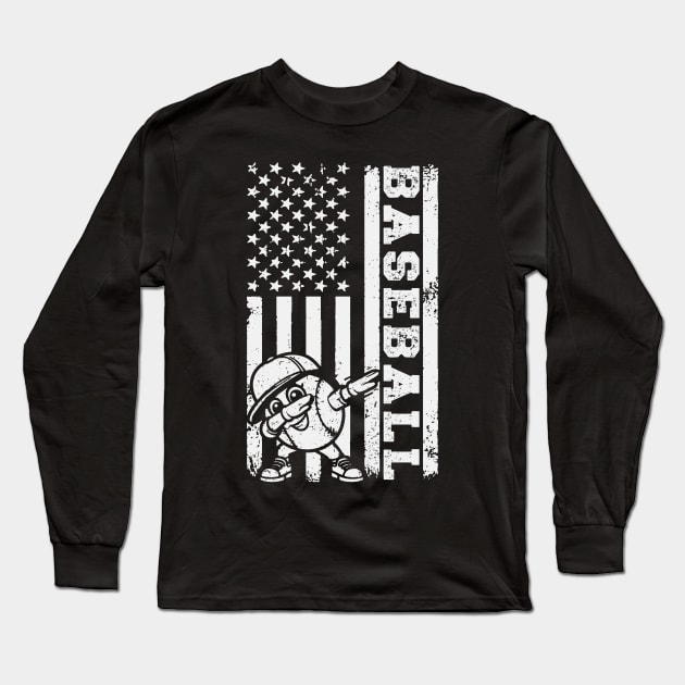 Baseball American Flag Long Sleeve T-Shirt by Etopix